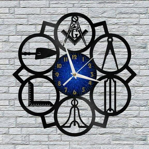 Masonic 12 Inch Vinyl Record Wall Clock - Silent, Creative, and Unique Clock for Living Room, Entryway, or Bedroom Decor - Perfect Gift Idea(12 inchs B without LED)