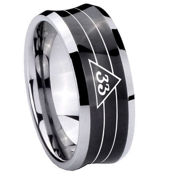 Masonic 32 Duo Line Freemason Concave Black Tungsten Men Ring 10MM