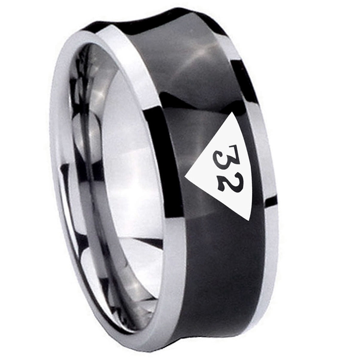 Masonic 32 Triangle Design Freemason 8MM Concave Black Tungsten Men ...