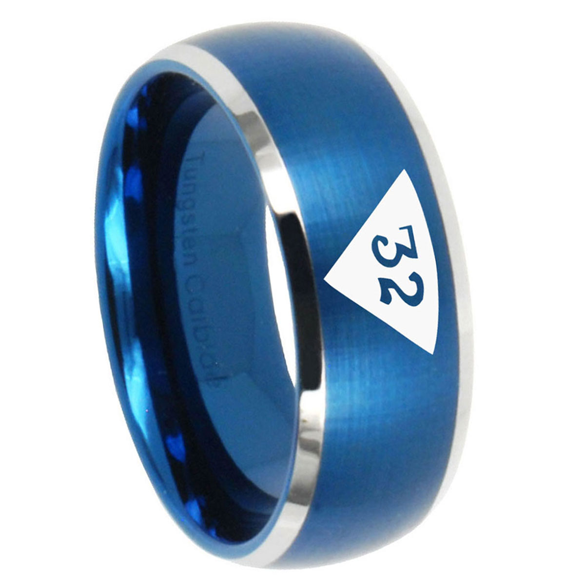Masonic 32 Triangle Design Freemason 8MM Dome Brushed Finish Blue ...