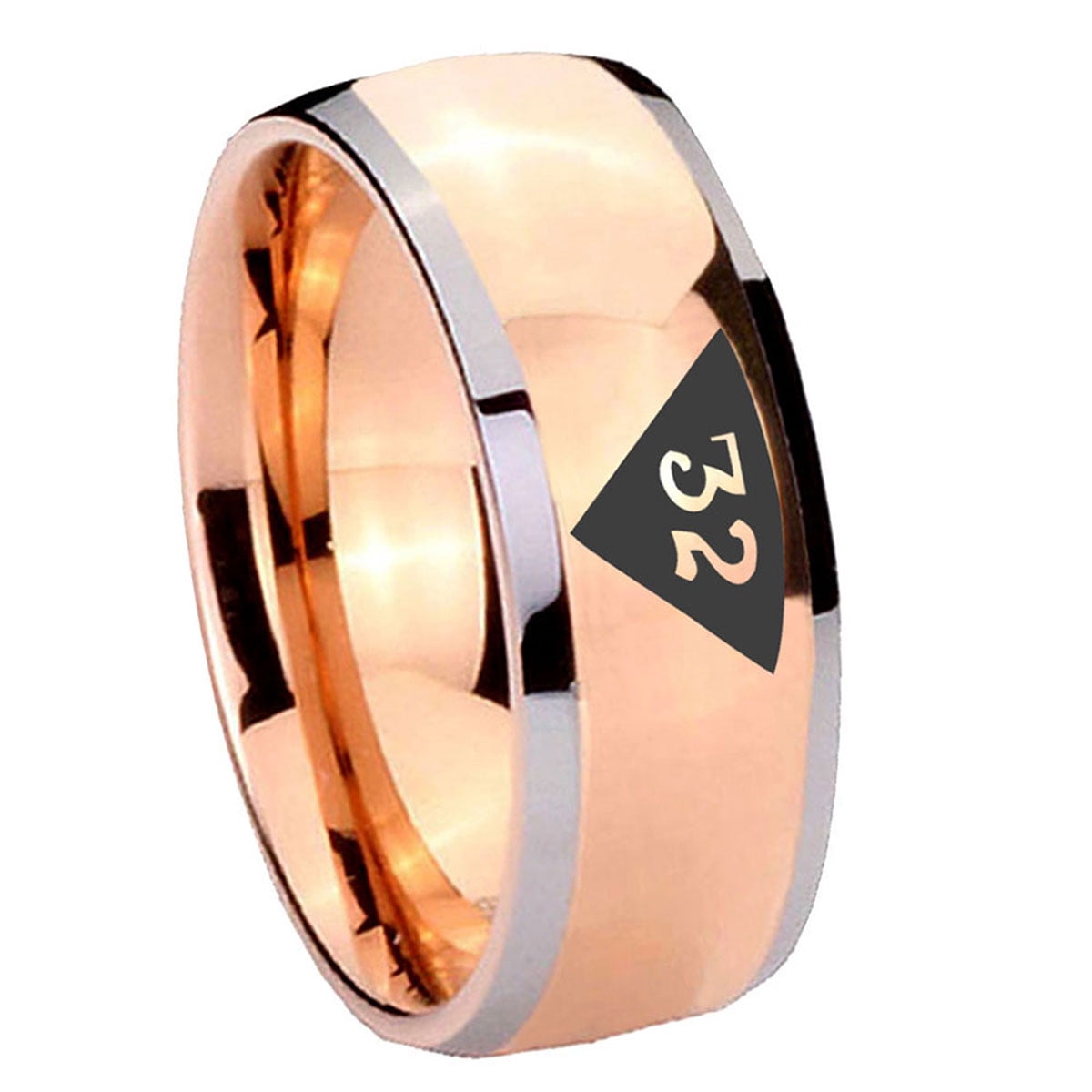 Masonic 32 Triangle Design Freemason 8MM Dome Rose Gold Two Tone ...