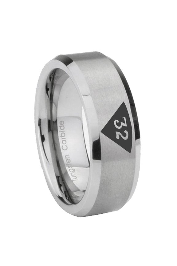 Masonic 32 Triangle Design Freemason Beveled Gray Tungsten Ring 10MM