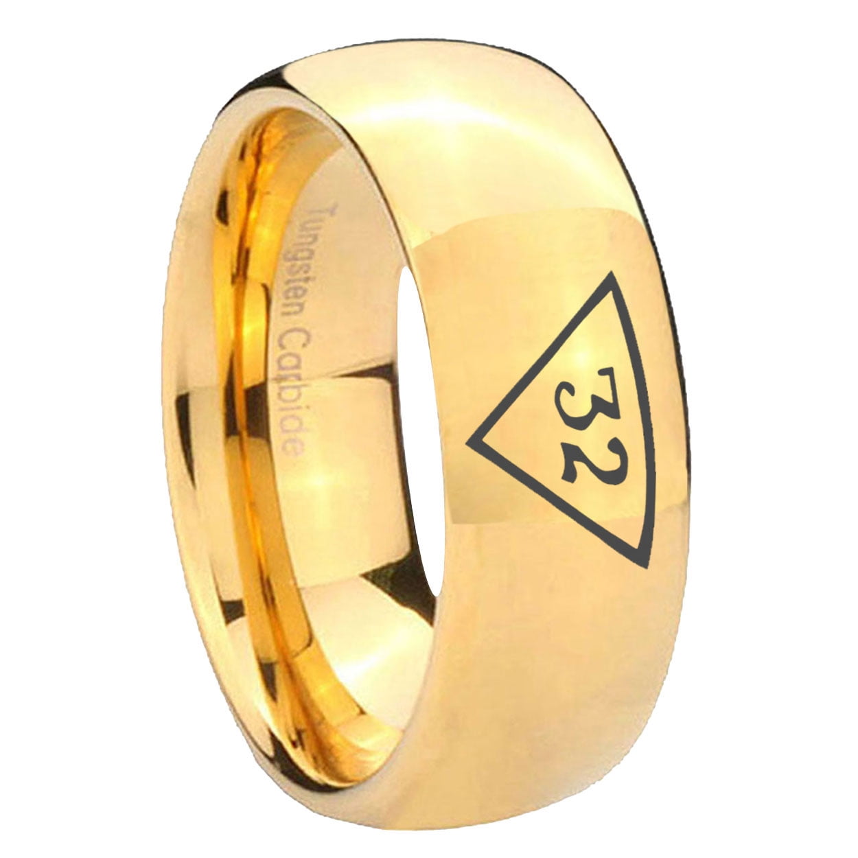 Masonic 32 Triangle Freemason 8MM Dome Gold Plated Tungsten Men Ring ...