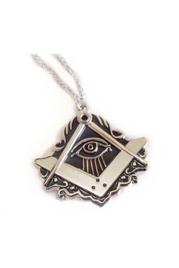 Masonic All-Seeing Eye Cut Out Shaped Pendant Compass & Square Design w/ chain