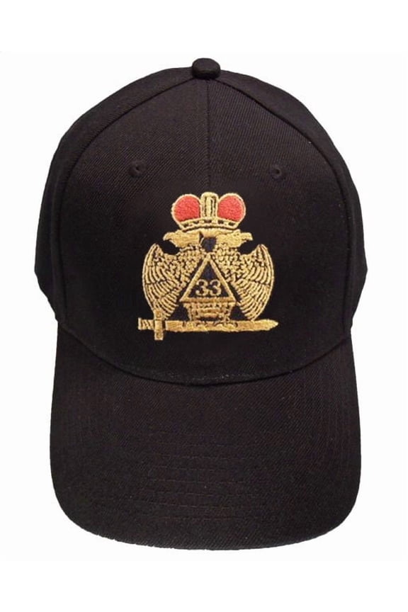Masonic Baseball Cap - Scottish Rite Wings DOWN Crown. 33rd Degree Black Hat