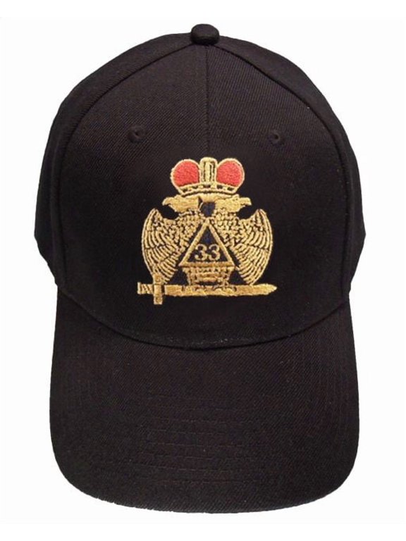Masonic Baseball Cap - Scottish Rite Wings DOWN Crown. 33rd Degree Black Hat