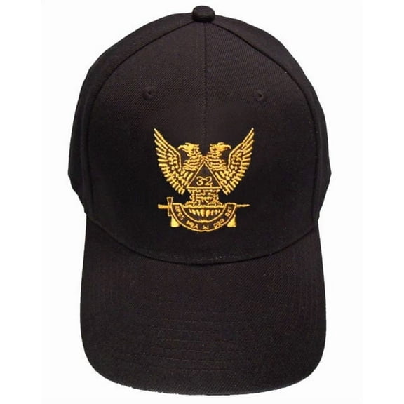 Masonic Baseball Cap Scottish Rite Wings Up - Black Hat with 32nd degree