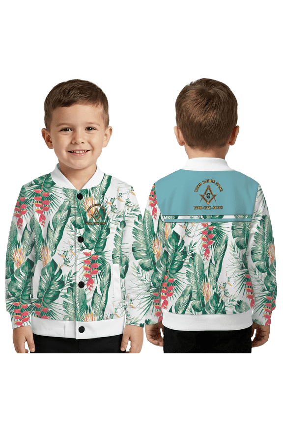 Masonic Baseball Jacket, Tropical Botanical Jacket – Green Leaf & Floral Print Lightweight Casual Coat, Freemasonic Outerwears