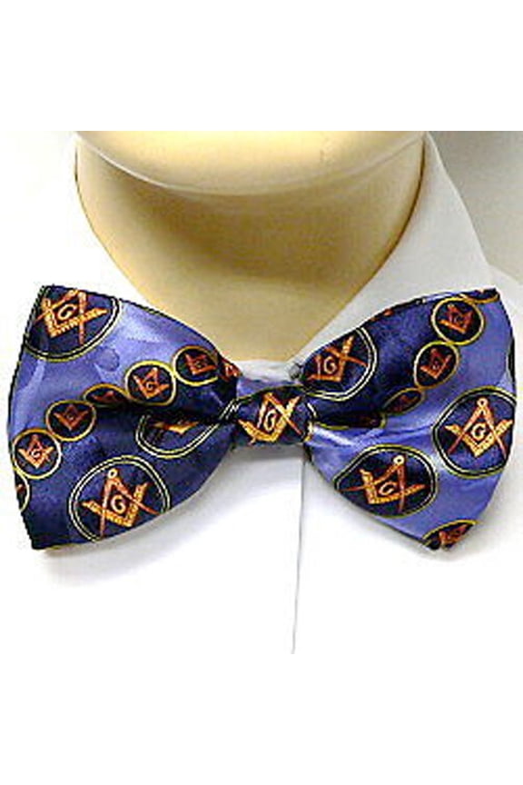 Masonic Bow Tie Neckwear - Pre-tied Blue bow tie Gold Round Pattern