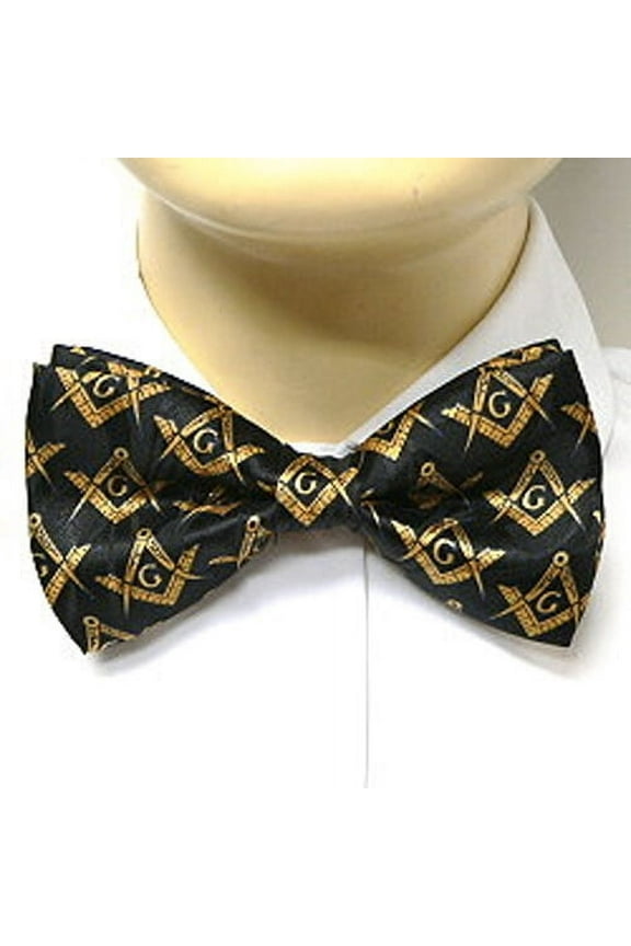 Masonic Bowtie Freemason Lodge Attire. Black Pre-tied Gold Compass patterns