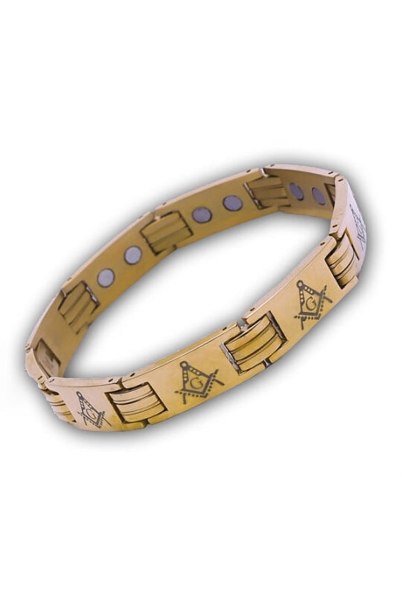 Masonic Bracelet - Gold Tone Stainless Steel Design Freemason Link Bracelet
