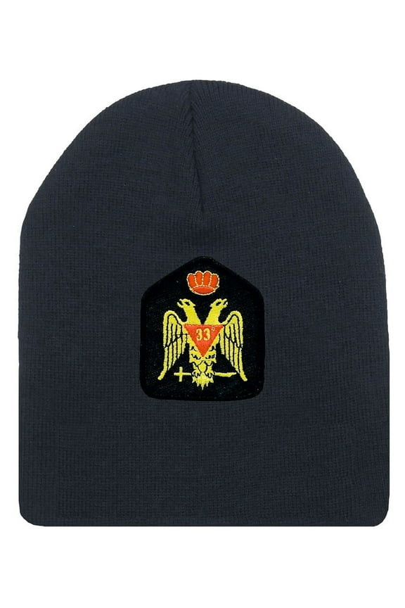 Masonic Cap Beanie. Scottish Rite Wings DOWN Crown. Black Winter Hat 33rd Degree