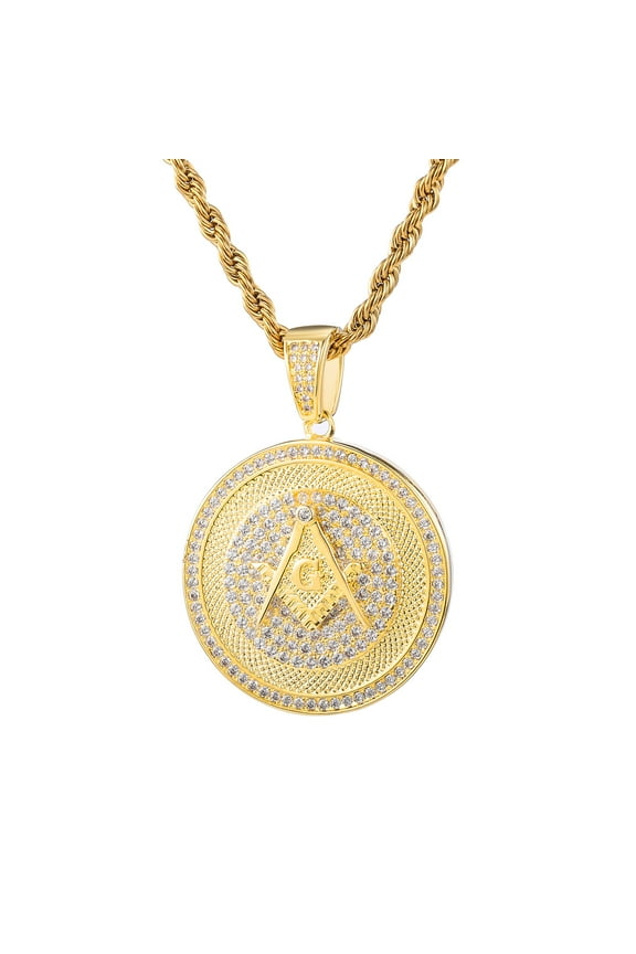 Masonic Chain for Men Iced Out Pendant Christian Cross Round Pendant Necklace Religion Style Hip Hop Punk Rock Clubs Disco men jewelry Cuban Link chain for men things for teens