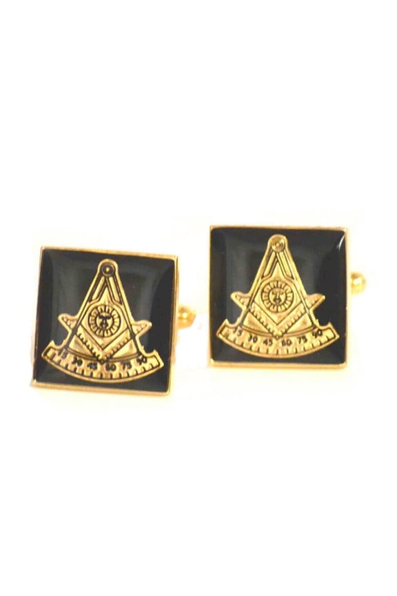 Masonic Cufflinks - Square Black & Gold - Past Master Freemasons Symbol Regalia