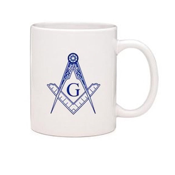 Masonic Gifts - White Ceramic Mug Square & Compass imprint - 11oz Coffee Mug