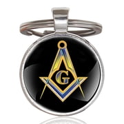 Masonic Keychain - Black with Gold and Blue Compass and Square. Freemason Gifts