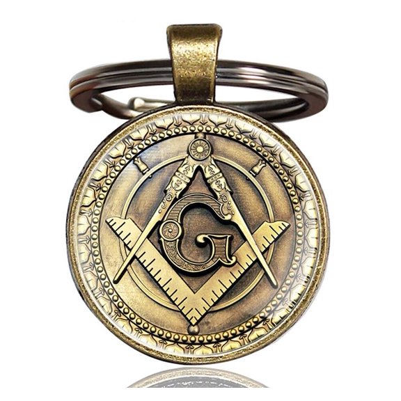 Masonic Keychain - Gold and Bronze Tone Compass and Square. Freemason Gifts
