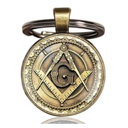 Masonic Keychain - Gold and Bronze Tone Compass and Square. Freemason Gifts