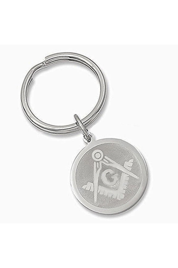 Masonic Keychain - Silver tone and etched Compass and Square. Freemason Gifts