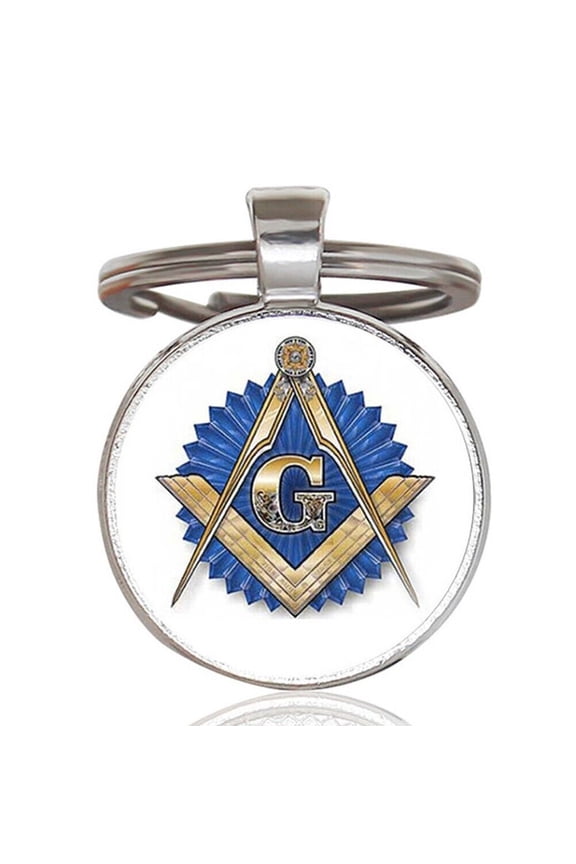 Masonic Keychain - White with Gold and Blue Compass and Square. Freemason Gifts