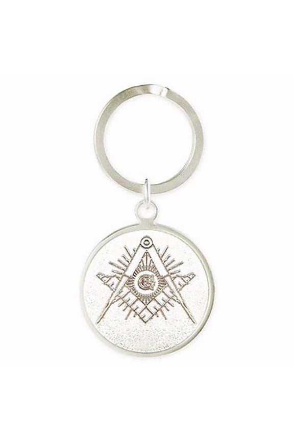Masonic Keychain with Silver tone and etched Compass and Square. Freemason Gifts