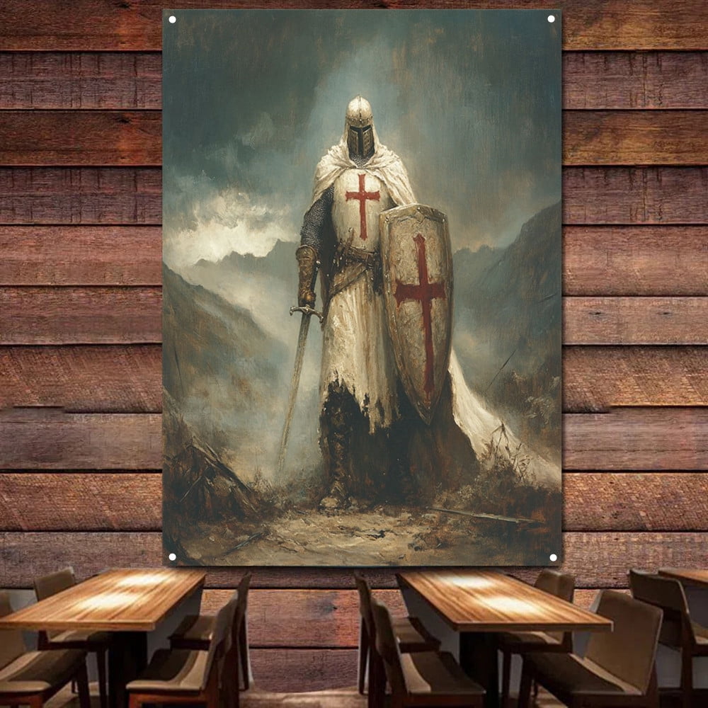 Masonic Knight Templar Tapestry Wall Art Banner Medieval Warrior Armor ...