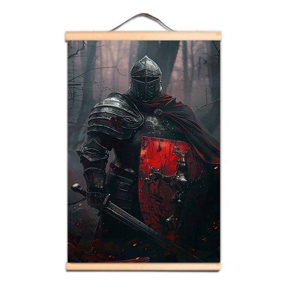 Masonic Knights Templar Scroll Painting Wall Hhanging Banner Vintage Solid Wood Axis Mural Crusader Warrior Wall Art Poster 3,Multicolor,15.7X23.6 inches