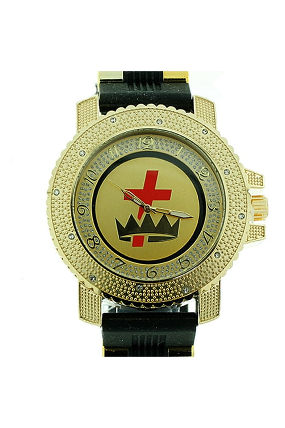 Masonic Knights of Templar Watch Cross & Crown Black w/ Silicone Band York Rite