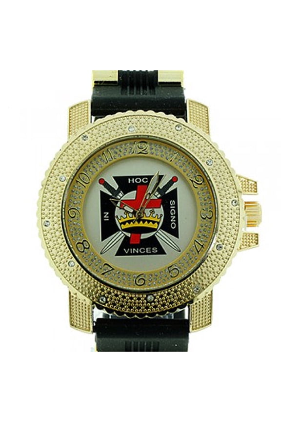 Masonic Knights of Templar Watch In Hoc - Black w/ Silicone Band York Rite Mason