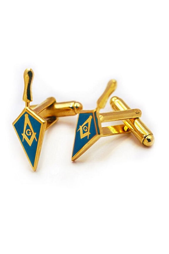 Masonic Lodge Blue Trowel Cufflinks - Gold Color with Classic Freemasons Symbol.