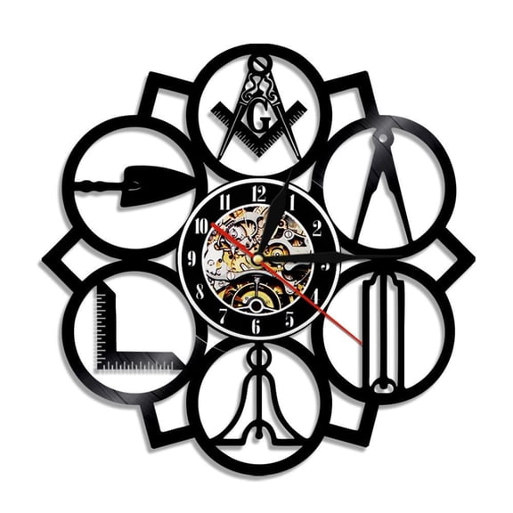Masonic Logos Wall Clock Free Mason Vintage Vinyl Record Clock Masonry Ornament Modern Wall Clock Decorative Timepiece Gift Without LED