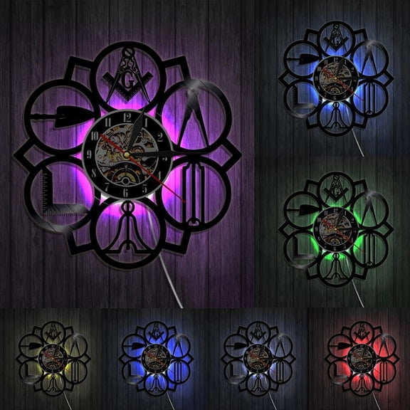 Masonic Logos Wall Clock Free Mason Vintage Vinyl Record Clock Masonry Ornament Modern Wall Clock Decorative Timepiece Gift