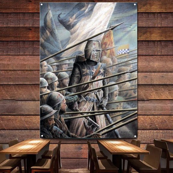 Masonic Medieval Warriors Poster Vintage Wall Hanging Flag Room Dorm Decor Painting Knight Templar Tapestry Wall Art Banner 38" x 57"