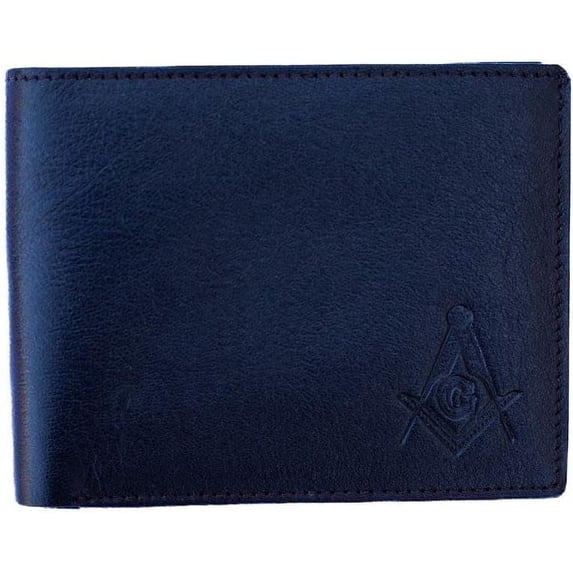 Masonic Men's Wallet with 6 Card Slots & 2 Inner Money Pockets, Bifold RFID Blocking Card Holder, 100% Genuine Leather | Dark Brown Masonic Logo with 1 ID Window | 2 Hidden Slots | Gift for Him