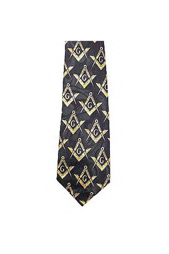 Masonic Neck Tie - Black Yellow Polyester. Duplicated Freemason pattern