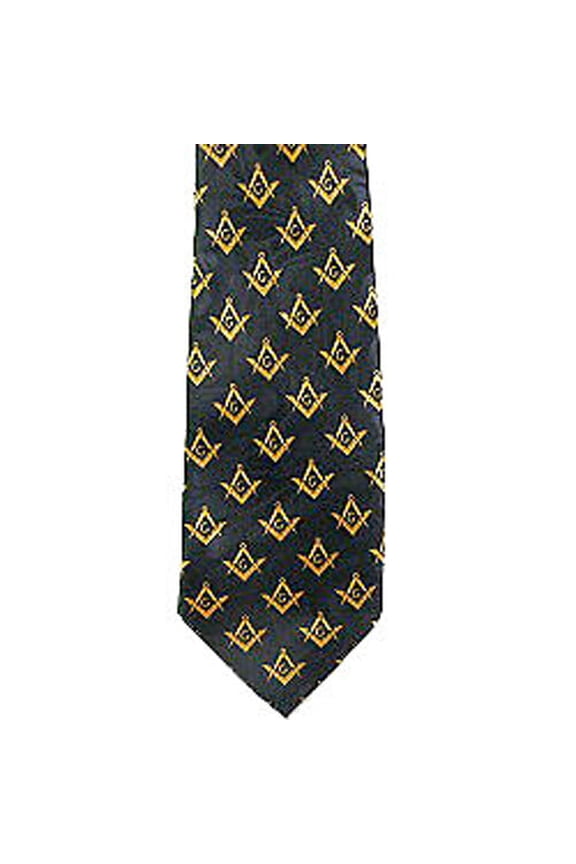 Masonic Neck Tie - Black Yellow Polyester small duplicated Freemason pattern