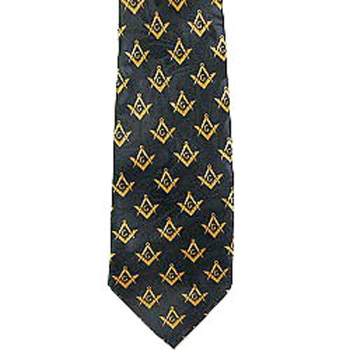 Masonic Neck Tie - Black Yellow Polyester small duplicated Freemason pattern