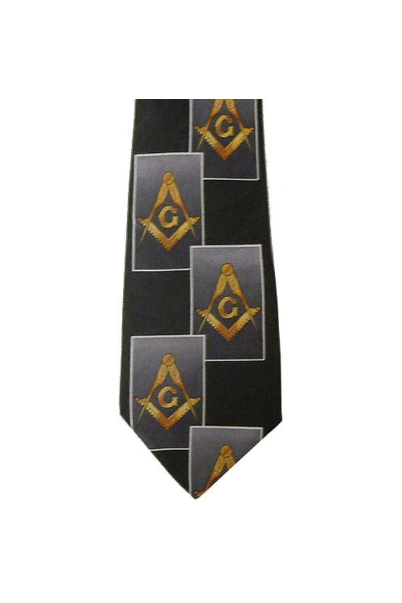 Masonic Neck Tie - Black and Gray Polyester long tie with large diagonal pattern