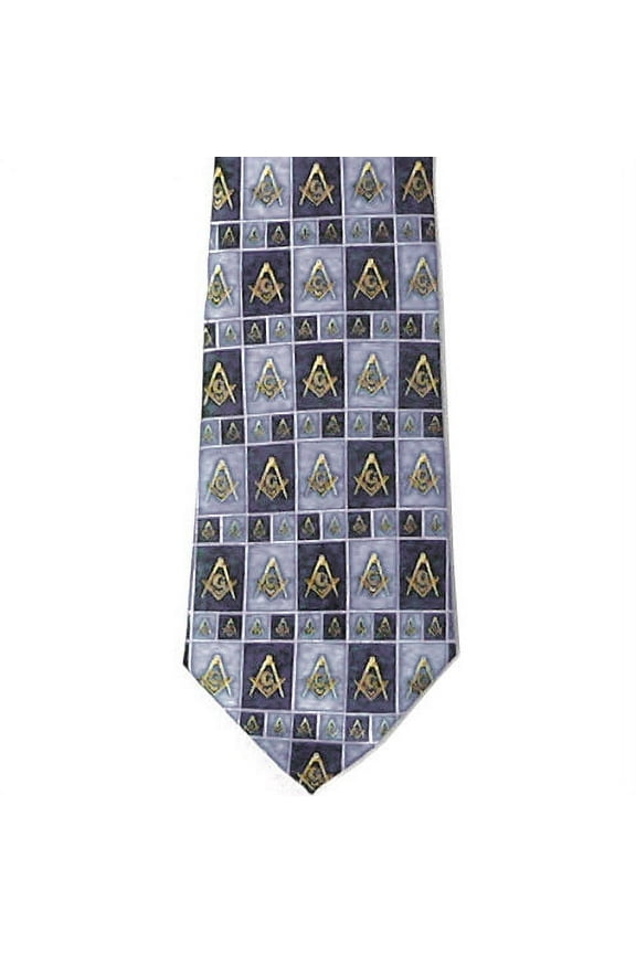 Masonic Neck Tie - Black and Gray Polyester long tie with rectangle boxed design