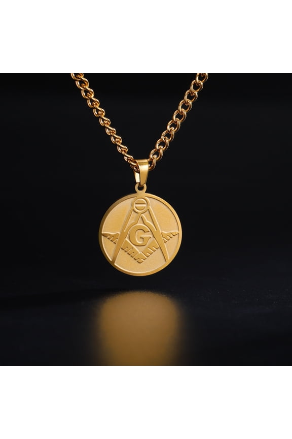 Masonic Necklace for Men Energy Freemason Pendant 14K Yellow Gold Amulet Religious Gift Gothic Punk Jewelry