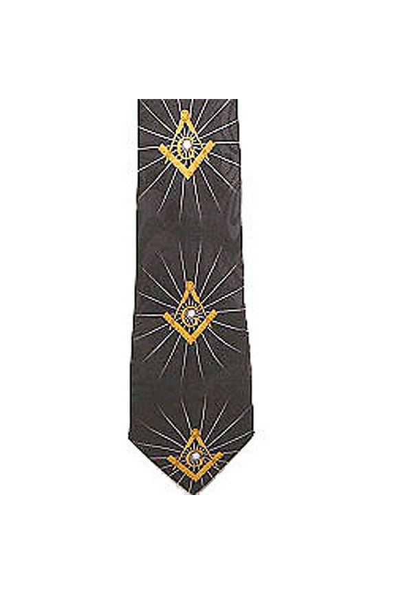 Masonic Necktie for Freemason Lodge Black Gold Polyester long tie Rays of Light