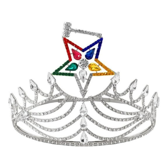 Masonic OES Matron Silver Plated Rhinestones O.E.S Adjustable Crown With Gavel