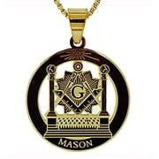 Masonic Pillars Pendant - Gold Tone Steel Freemason Altar Square & Compass