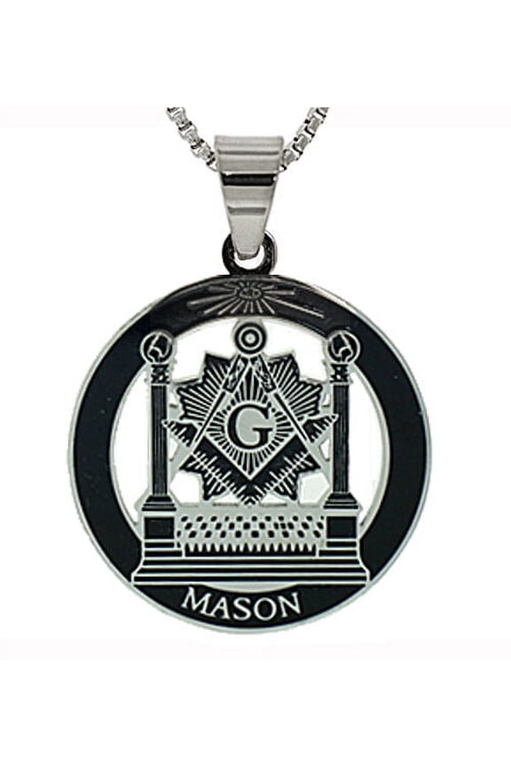 Masonic Pillars Pendant - Steel Freemason Necklace Altar, Square & Compass