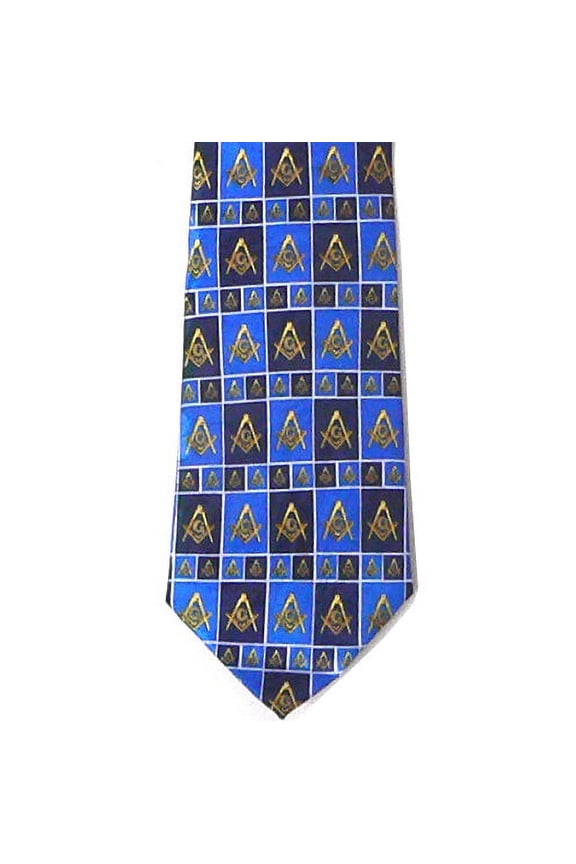 Masonic Regalia Neck Tie Blue Polyester square and rectangle boxed pattern