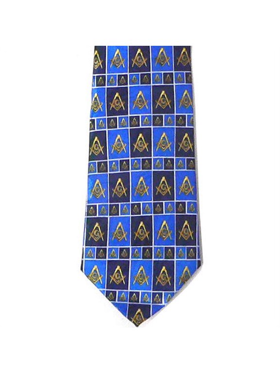 Masonic Regalia Neck Tie Blue Polyester square and rectangle boxed pattern