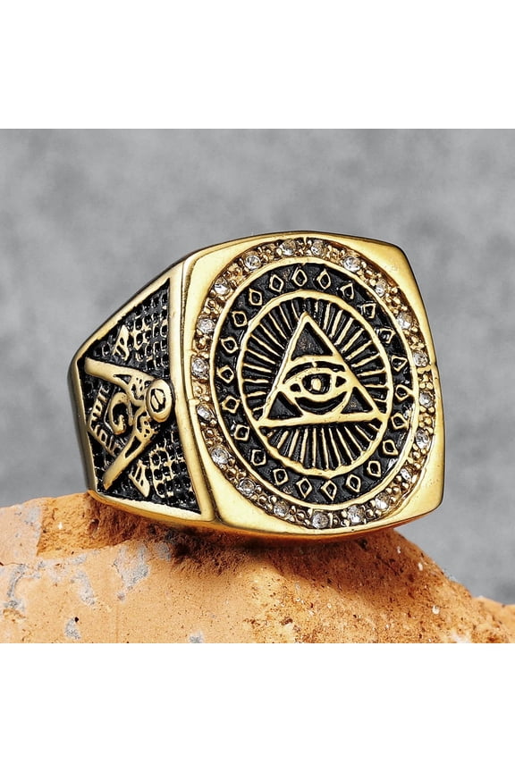 Masonic Rings 14K Yellow Gold Men Rock for Rider Male Friend Jewelry Gift Accessories