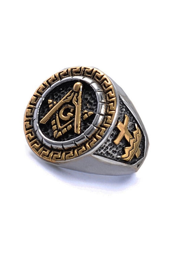 Masonic Rings Duo Tone Gold Steel Knights of Templar Cross Freemason Ring
