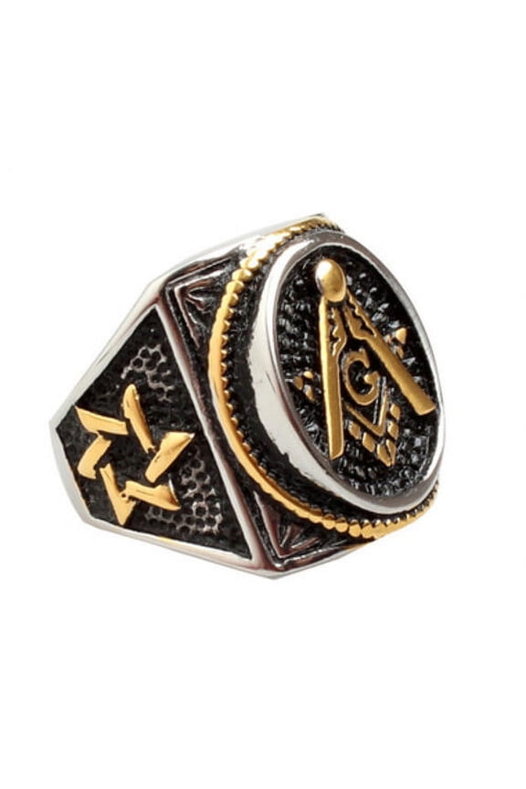 Masonic Rings Duo-tone Jewish Star of David Steel w/ Gold Freemason
