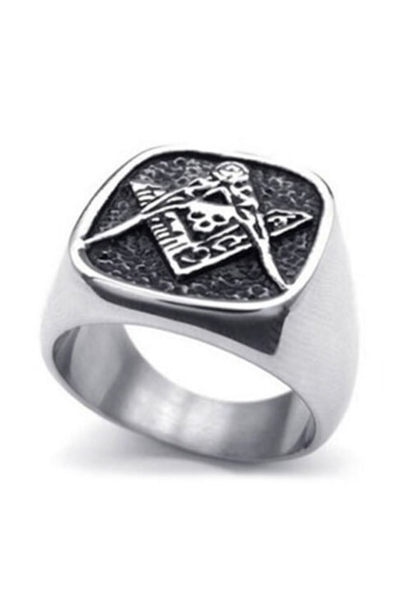 Masonic Rings - Freemason Ring - Masonic Skull Emblem w/ Square and Compass